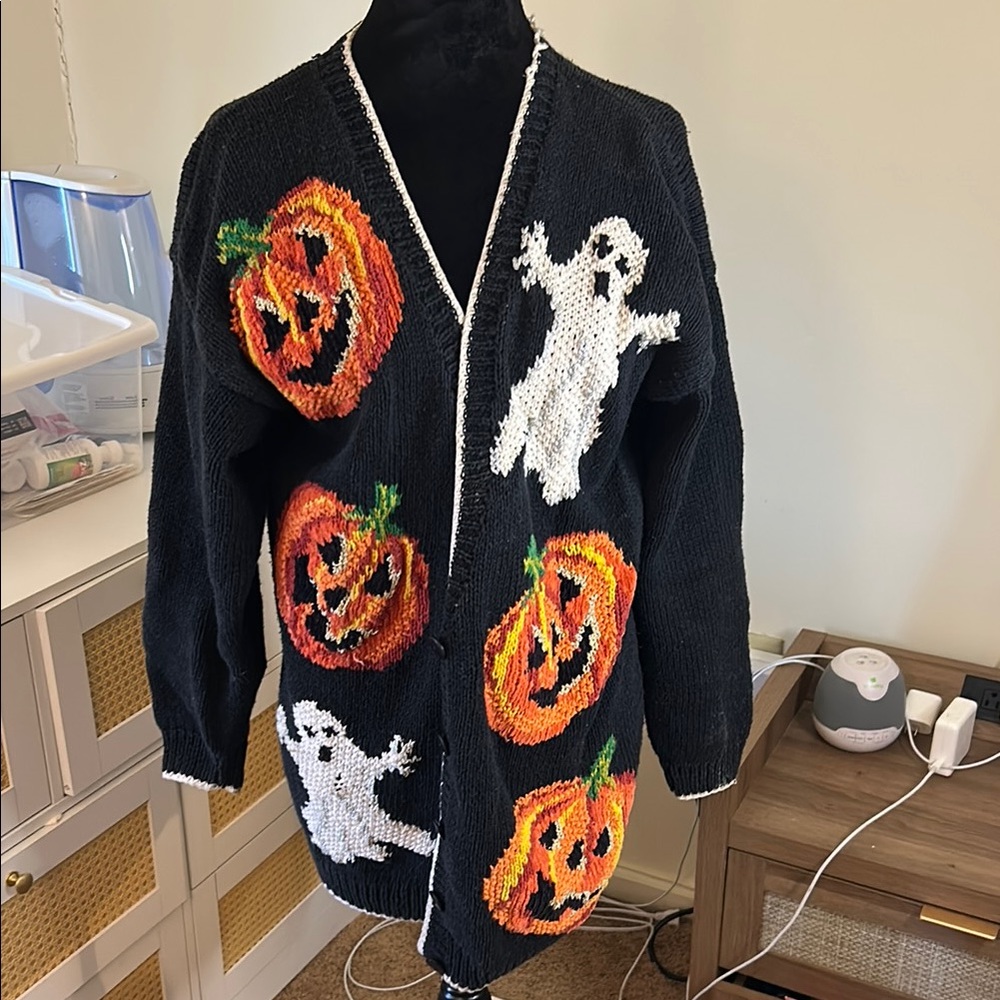 Halloween Cardigan with Ghosts and Pumpkins